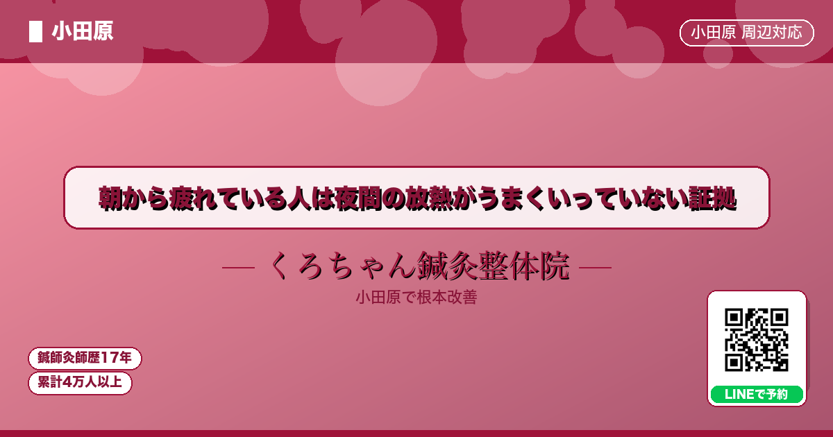 朝から疲れている人は夜間の放熱がうまくいっていない証拠 - 小田原ローカル - くろちゃん鍼灸整体院